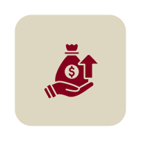 Hand holding money bag with arrow up.