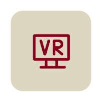VR icon on beige square background.