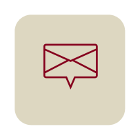 Envelope icon inside a speech bubble.