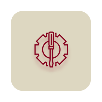 Gear and screwdriver icon on beige background.