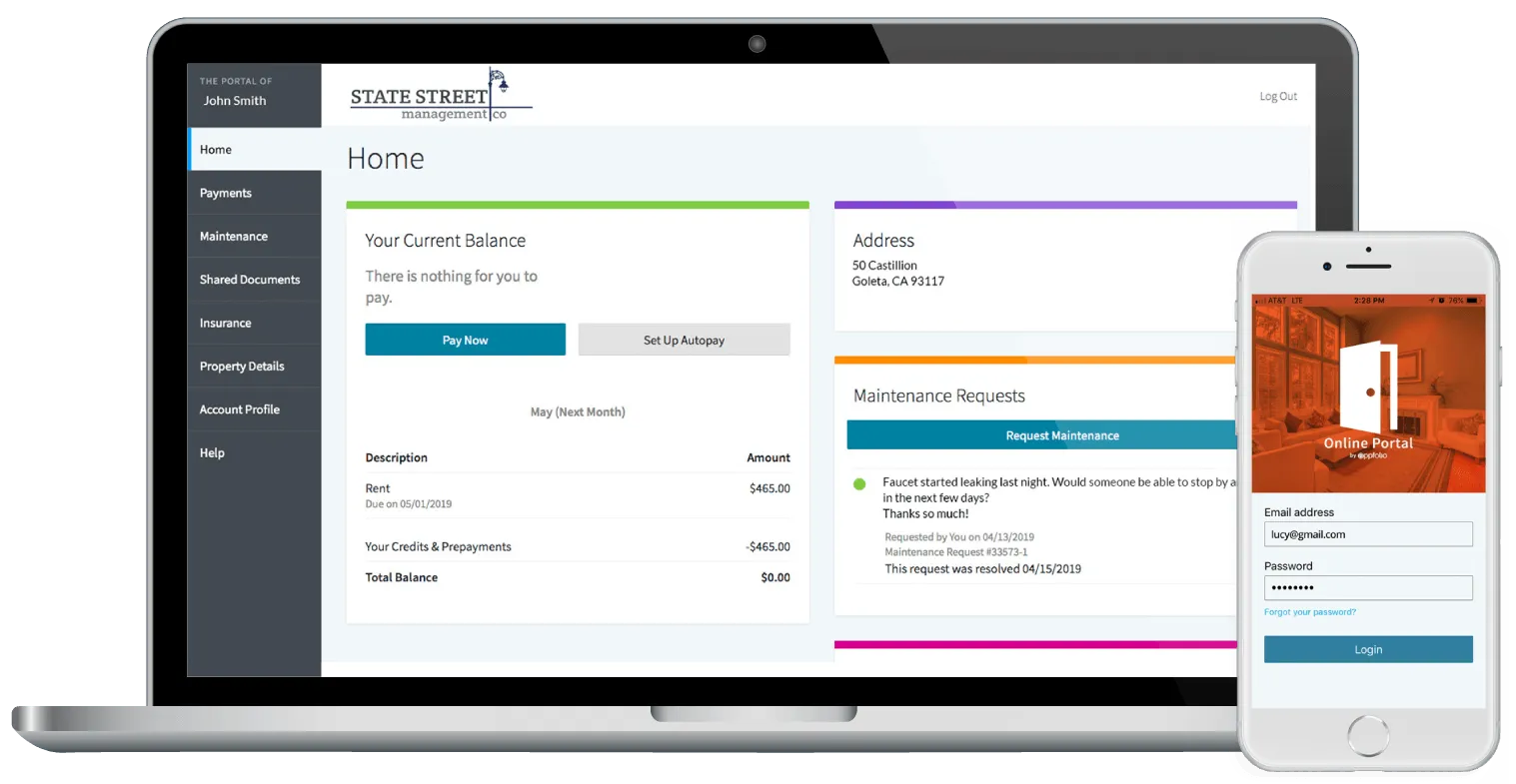 Laptop and smartphone displaying management software.