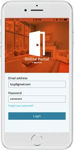 Smartphone displaying online portal login screen.